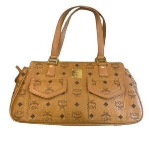 MCM Monogram Print Cognac Leather Handbag